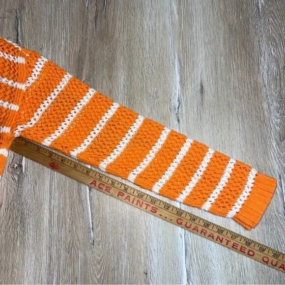 Talbot's Pull Over‎ Open Weave Striped Cotton Sweater Side slits Orange plus 2X - Picture 2 of 8